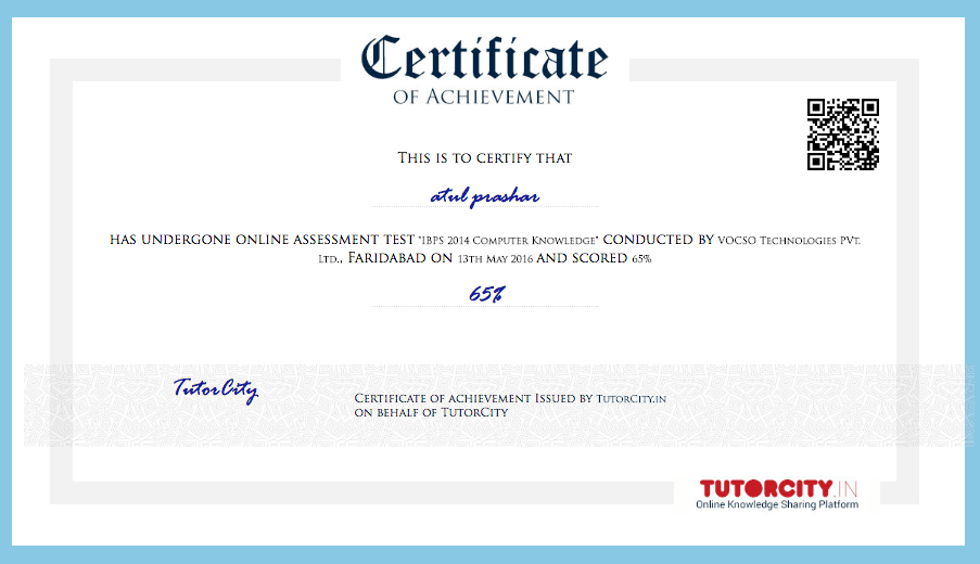 tutorcity assessment certificate qr code