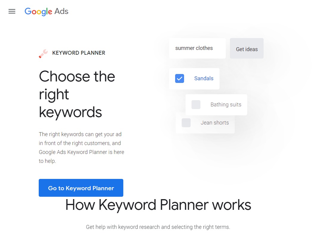 Choosing-the-Right-Keywords-To-Use-Google-Ads keywords planner
