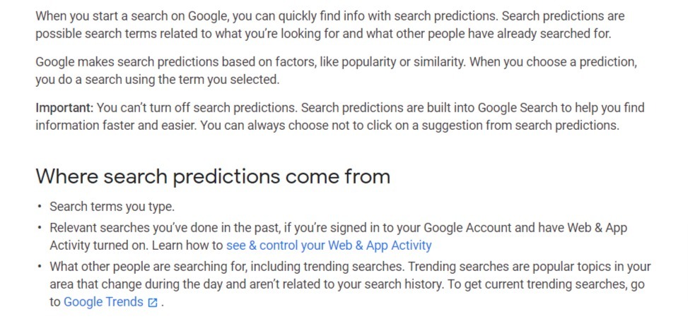 How search predictions work on Google