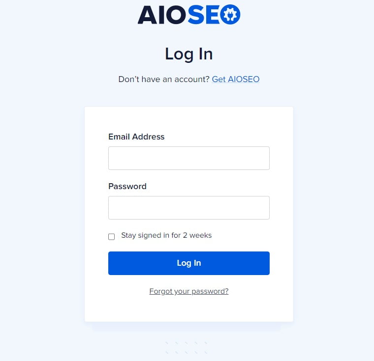 All In One SEO Login Screen