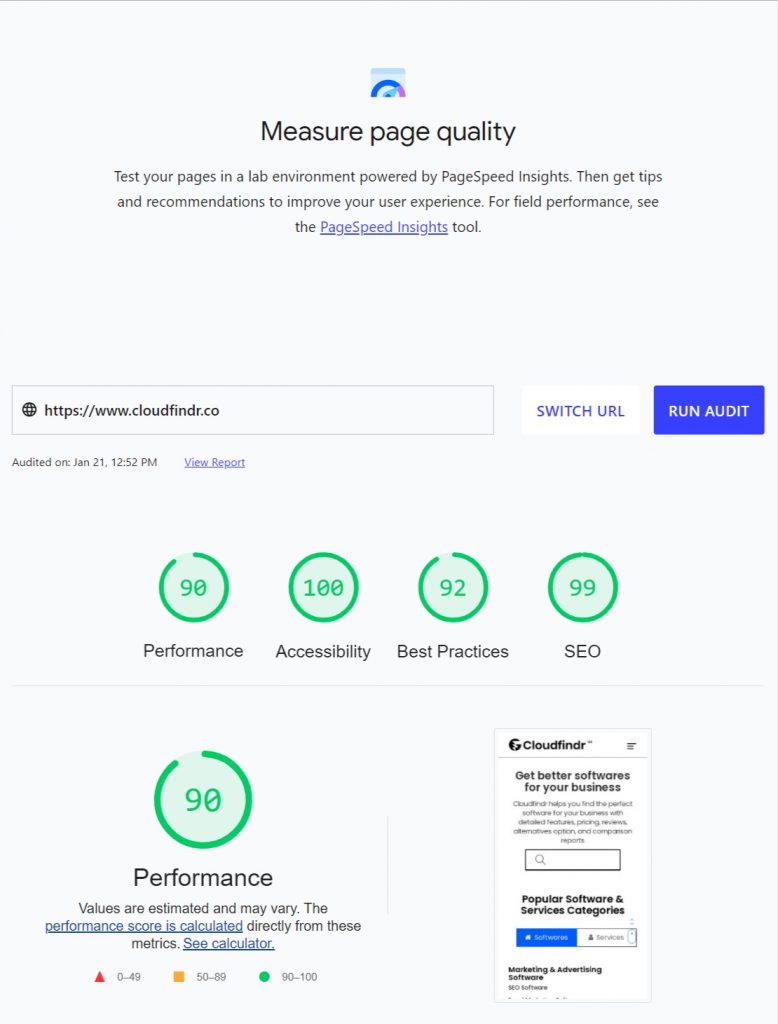 Measure page quality