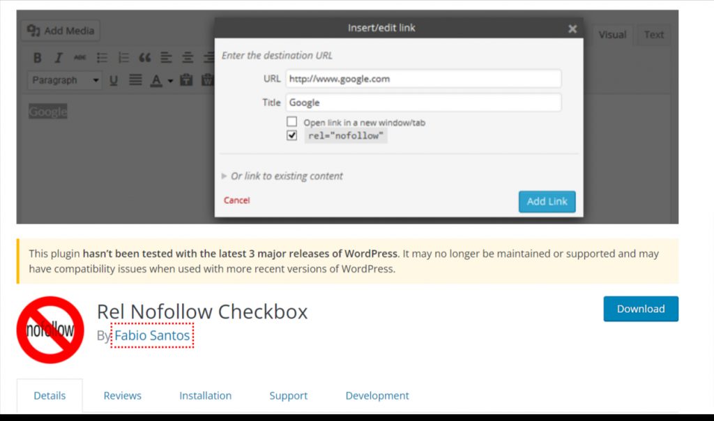 Rel Nofollow Checkbox WordPress plugin