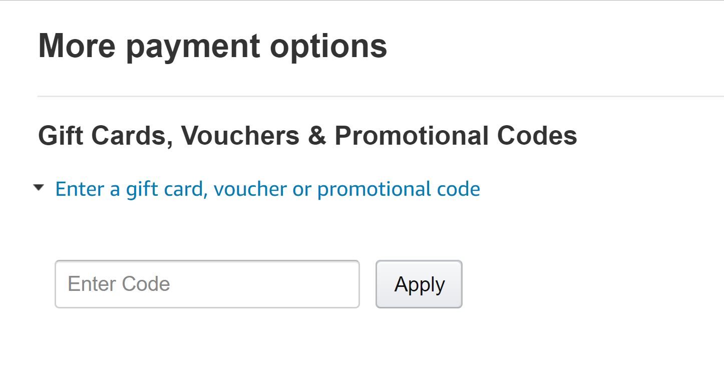  The field to enter a gift card, voucher or promotional code