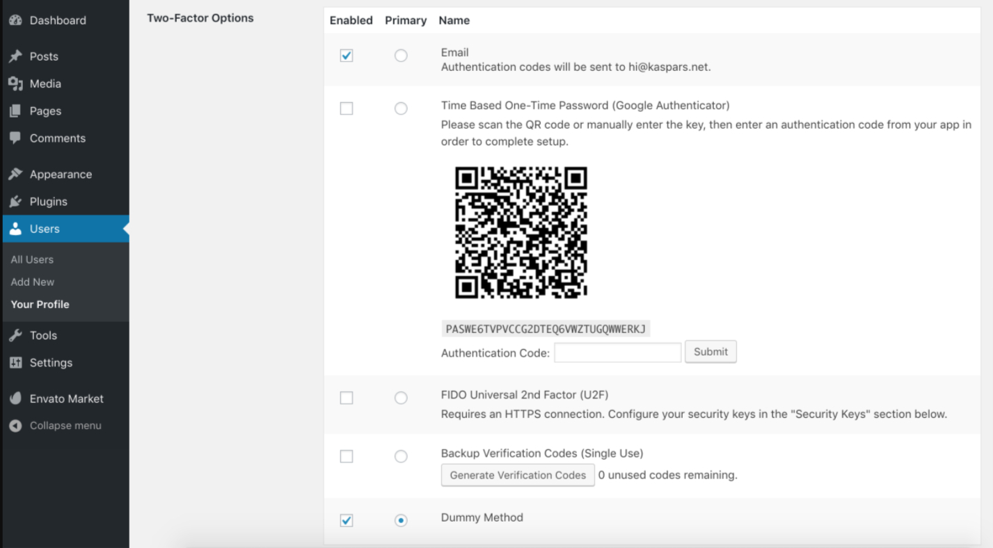 Adding Two Factor Authentication using Two Factor
