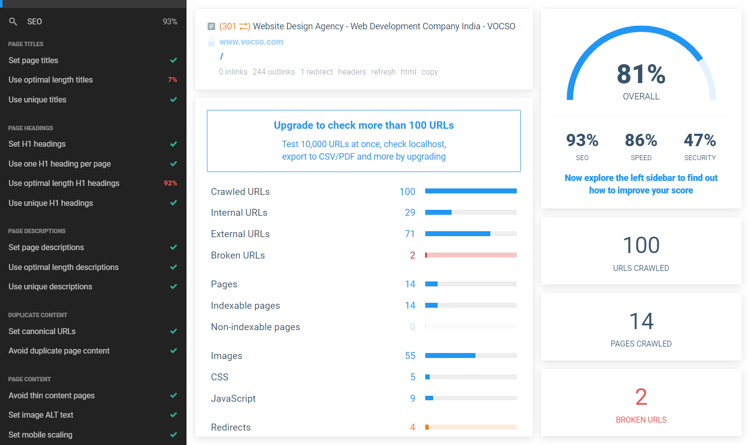 Checkbot SEO Tool Dashboard