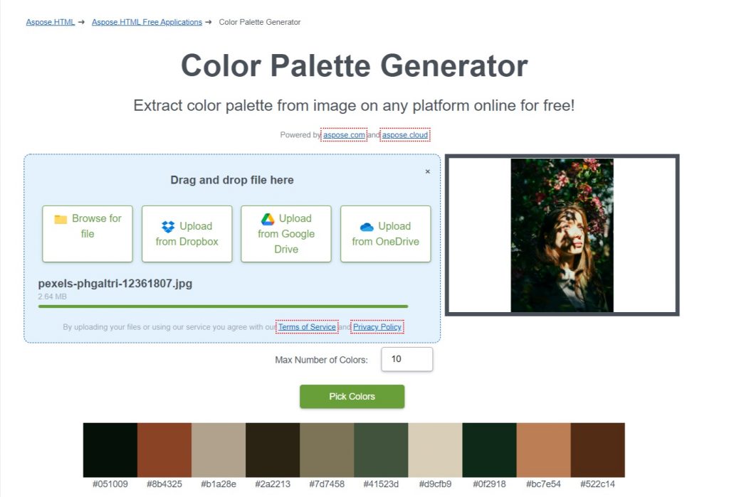 aspose extract color palette from image