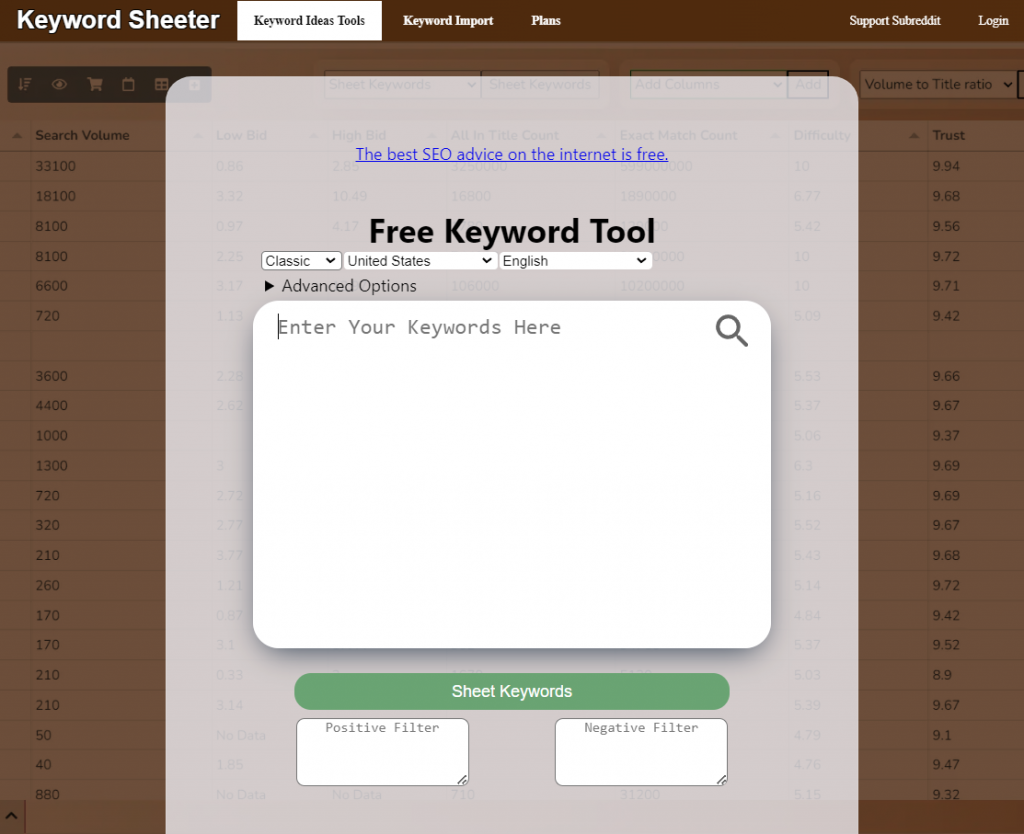 Keyword Sheeter