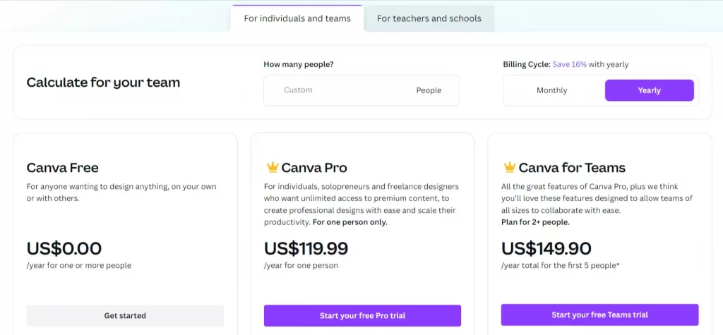 Canva Pricing Plans