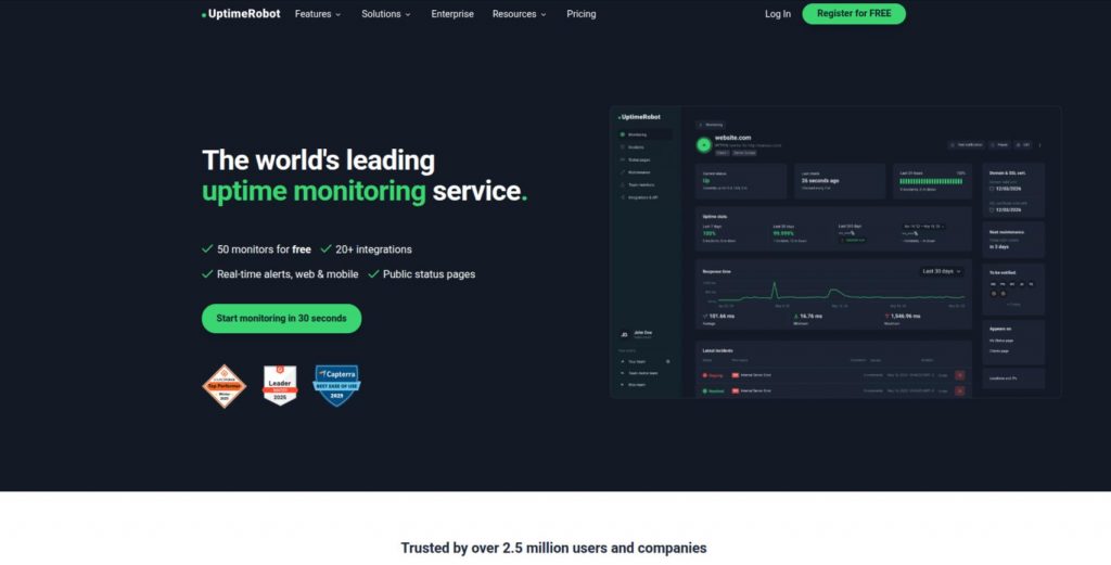 uptime robot - website change monitoring tools