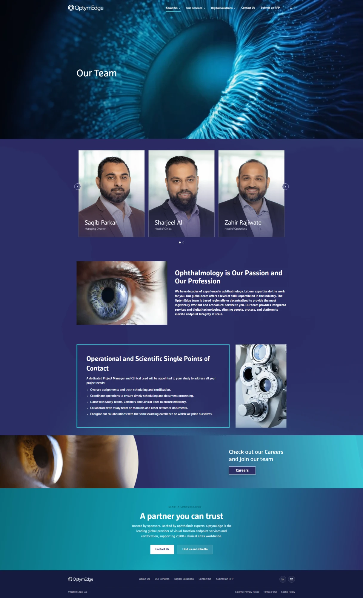 Our Team — leadership carousel and expertise